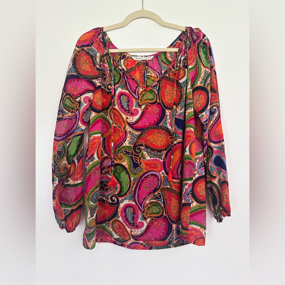 Trina Turk Graphic Red and Pink Relaxed Blouse